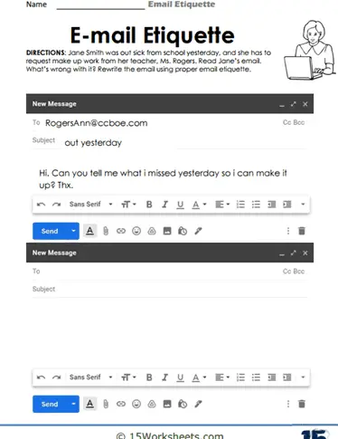 Hojas de trabajo de etiqueta de correo electrónico - 15 Worksheets.com